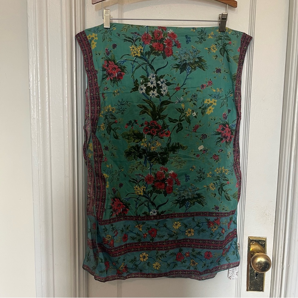The Shop Beautiful Living Cotton Floral Scarf – Teal Botanical Print NWT